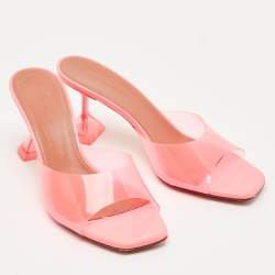 Pre Owned Amina Muaddi Pink PVC Lupita Slide Sandals Size 38