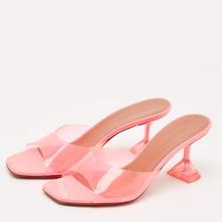 Pre Owned Amina Muaddi Pink PVC Lupita Slide Sandals Size 38