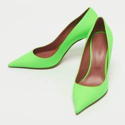 Pre Owned Amina Muaddi Neon Green Leather Sharon Pumps Size 37