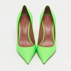 Pre Owned Amina Muaddi Neon Green Leather Sharon Pumps Size 37
