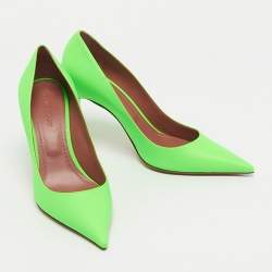 Pre Owned Amina Muaddi Neon Green Leather Sharon Pumps Size 37