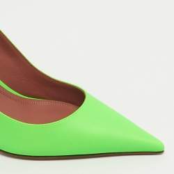 Pre Owned Amina Muaddi Neon Green Leather Sharon Pumps Size 37