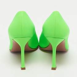 Pre Owned Amina Muaddi Neon Green Leather Sharon Pumps Size 37
