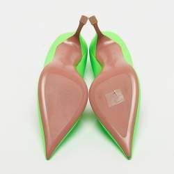 Pre Owned Amina Muaddi Neon Green Leather Sharon Pumps Size 37