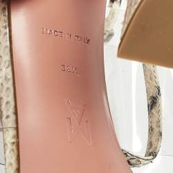 Pre Owned Amina Muaddi Cream/Beige Water Snakes and PVC Zula Sandals Size 38.5