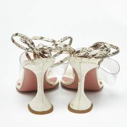Pre Owned Amina Muaddi Cream/Beige Water Snakes and PVC Zula Sandals Size 38.5