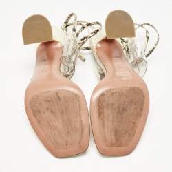 Pre Owned Amina Muaddi Cream/Beige Water Snakes and PVC Zula Sandals Size 38.5