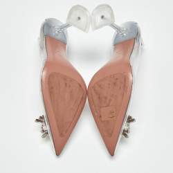 Pre Owned Amina Muaddi Transparent PVC Begum Crystal Embellished Pointed Toe Pumps Size 39