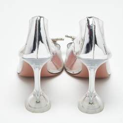 Pre Owned Amina Muaddi Transparent PVC Begum Crystal Embellished Pointed Toe Pumps Size 39