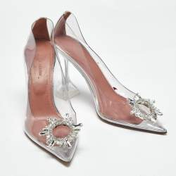 Pre Owned Amina Muaddi Transparent PVC Begum Crystal Embellished Pointed Toe Pumps Size 39