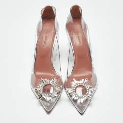 Pre Owned Amina Muaddi Transparent PVC Begum Crystal Embellished Pointed Toe Pumps Size 39