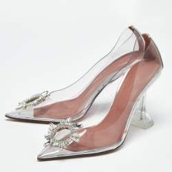 Pre Owned Amina Muaddi Transparent PVC Begum Crystal Embellished Pointed Toe Pumps Size 39
