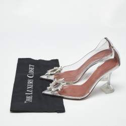 Pre Owned Amina Muaddi Transparent PVC Begum Crystal Embellished Pointed Toe Pumps Size 39