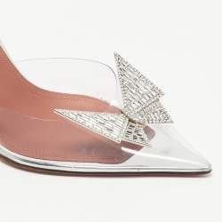 Pre Owned Amina Muaddi Transparent PVC Begum Crystal Embellished Pointed Toe Pumps Size 39