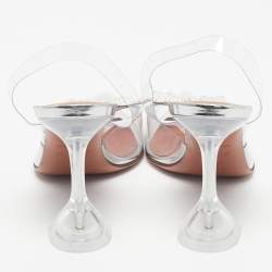 Pre Owned Amina Muaddi Transparent PVC Begum Crystal Embellished Pointed Toe Pumps Size 39