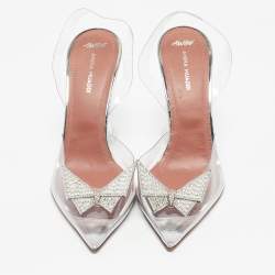 Pre Owned Amina Muaddi Transparent PVC Begum Crystal Embellished Pointed Toe Pumps Size 39