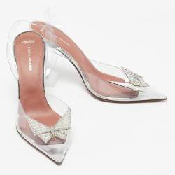 Pre Owned Amina Muaddi Transparent PVC Begum Crystal Embellished Pointed Toe Pumps Size 39