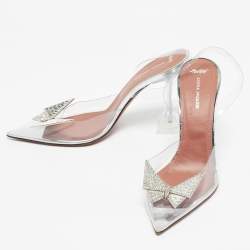 Pre Owned Amina Muaddi Transparent PVC Begum Crystal Embellished Pointed Toe Pumps Size 39