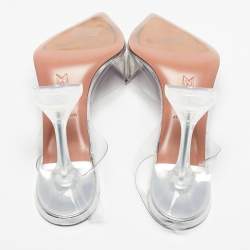 Pre Owned Amina Muaddi Transparent PVC Begum Crystal Embellished Pointed Toe Pumps Size 39