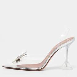 Pre Owned Amina Muaddi Transparent PVC Begum Crystal Embellished Pointed Toe Pumps Size 39