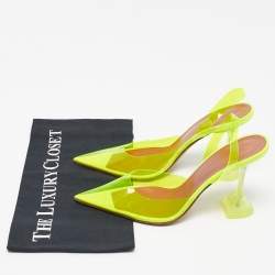 Pre Owned Amina Muaddi Neon Yellow PVC Holli Glass Slingback Pumps Size 38