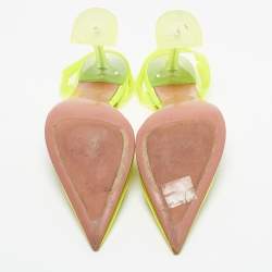 Pre Owned Amina Muaddi Neon Yellow PVC Holli Glass Slingback Pumps Size 38