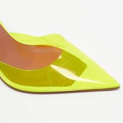 Pre Owned Amina Muaddi Neon Yellow PVC Holli Glass Slingback Pumps Size 38