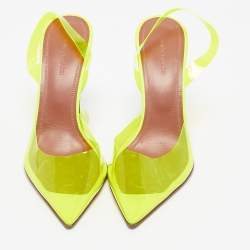 Pre Owned Amina Muaddi Neon Yellow PVC Holli Glass Slingback Pumps Size 38