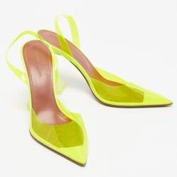 Pre Owned Amina Muaddi Neon Yellow PVC Holli Glass Slingback Pumps Size 38