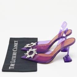Pre Owned Amina Muaddi Purple PVC Begum Slingback Pumps Size 39.5