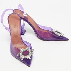 Pre Owned Amina Muaddi Purple PVC Begum Slingback Pumps Size 39.5