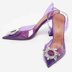 Pre Owned Amina Muaddi Purple PVC Begum Slingback Pumps Size 39.5