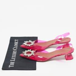Pre Owned Amina Muaddi Pink  PVC Rosie Pointed Toe Slingback Pumps Size 37