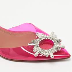 Pre Owned Amina Muaddi Pink  PVC Rosie Pointed Toe Slingback Pumps Size 37