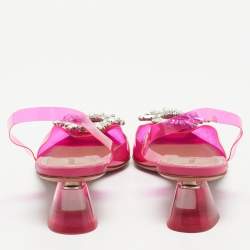 Pre Owned Amina Muaddi Pink  PVC Rosie Pointed Toe Slingback Pumps Size 37