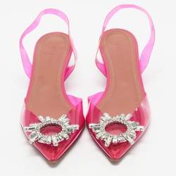 Pre Owned Amina Muaddi Pink  PVC Rosie Pointed Toe Slingback Pumps Size 37