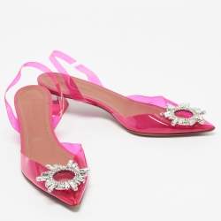 Pre Owned Amina Muaddi Pink  PVC Rosie Pointed Toe Slingback Pumps Size 37