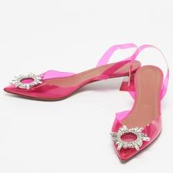 Pre Owned Amina Muaddi Pink  PVC Rosie Pointed Toe Slingback Pumps Size 37