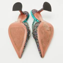 Pre Owned Amina Muaddi Multicolor Glitter Gilda Crystal Embellished Mules Size 38.5