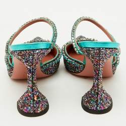 Pre Owned Amina Muaddi Multicolor Glitter Gilda Crystal Embellished Mules Size 38.5