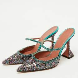 Pre Owned Amina Muaddi Multicolor Glitter Gilda Crystal Embellished Mules Size 38.5