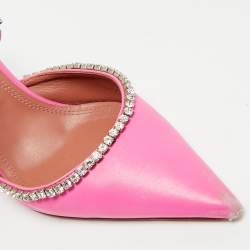 Pre Owned Amina Muaddi Pink Leather  Crystal Embellished Gilda Mules Size 36