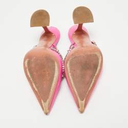 Pre Owned Amina Muaddi Pink Leather  Crystal Embellished Gilda Mules Size 36