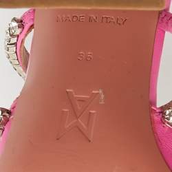 Pre Owned Amina Muaddi Pink Leather  Crystal Embellished Gilda Mules Size 36