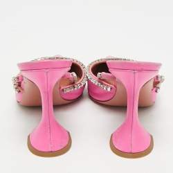 Pre Owned Amina Muaddi Pink Leather  Crystal Embellished Gilda Mules Size 36