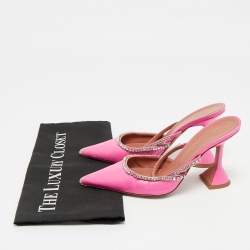 Pre Owned Amina Muaddi Pink Leather  Crystal Embellished Gilda Mules Size 36