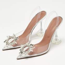 Pre Owned Amina Muaddi Transparent PVC Begum Slingback Pumps Size 36.5
