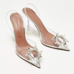 Pre Owned Amina Muaddi Transparent PVC Begum Slingback Pumps Size 36.5