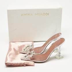 Pre Owned Amina Muaddi Transparent PVC Begum Slingback Pumps Size 36.5