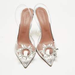 Pre Owned Amina Muaddi Transparent PVC Begum Slingback Pumps Size 36.5